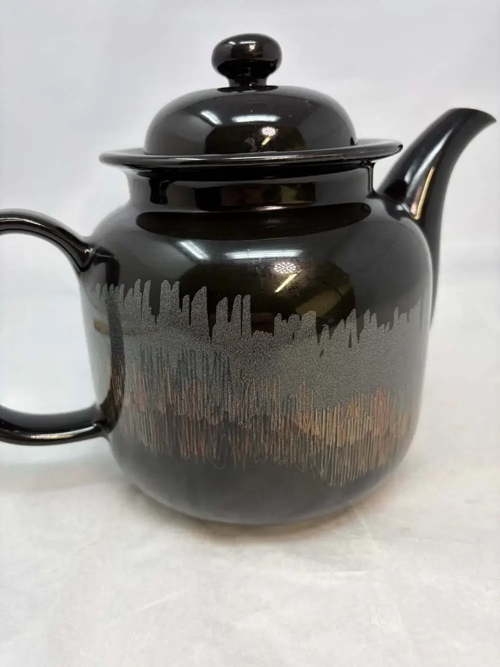 Vintage Arabia Finland Aurora Borealis Black Ceramic Teapot by Inkeri Leivo